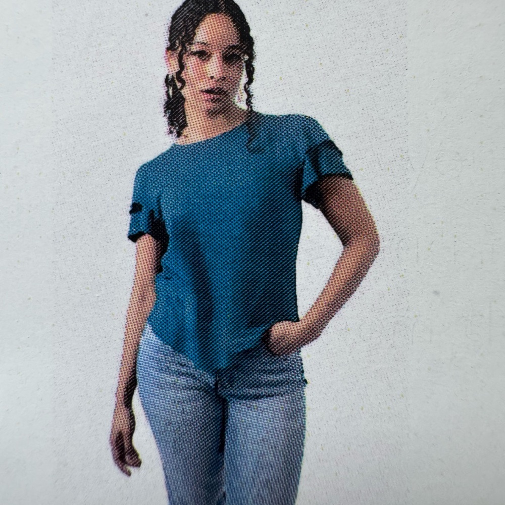 Monteri Teal Short Sleeve Crewneck Tee MP Ruffle Sleeves